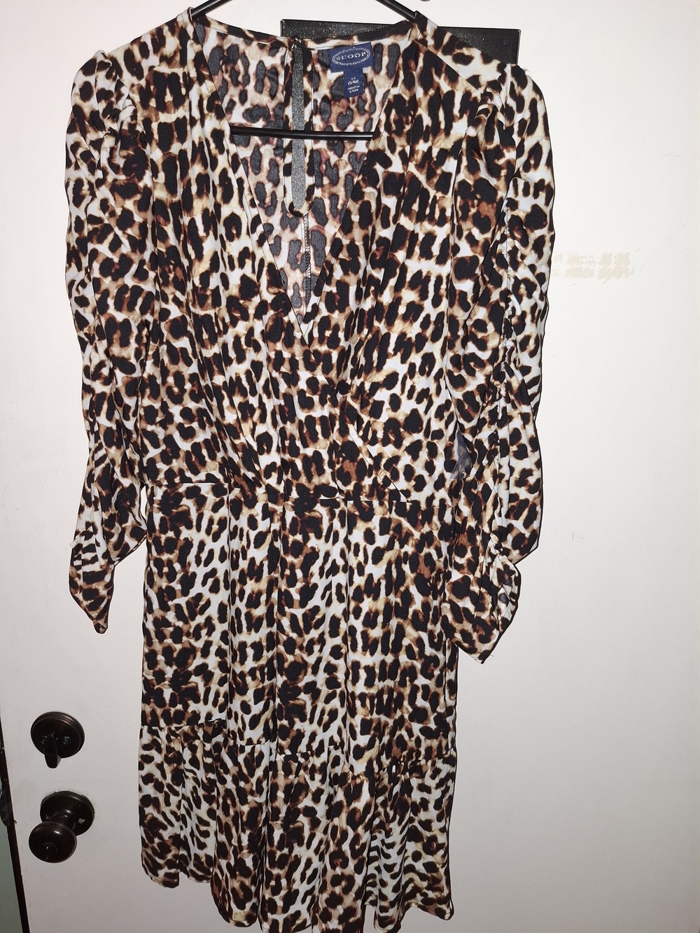 Scoop Women’s M Multicolor Leopard Print Maxi Dress V-Neck 3/4 Sleeve Zip